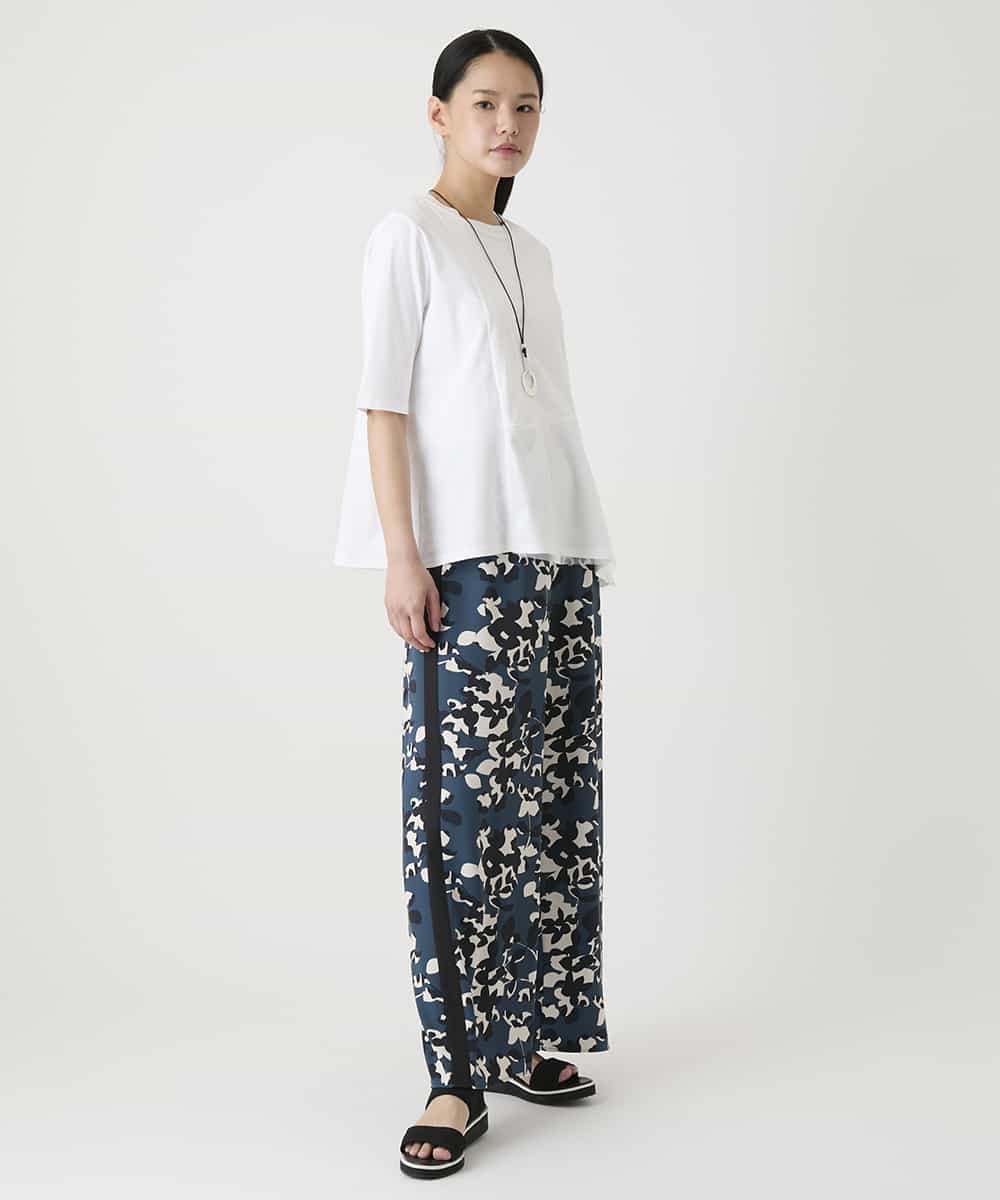 R6LHE13290 HIROKO BIS(小さいサイズ)(メゾン ドゥ サンク) 【小さいサイズ】フラワープリントサイドラインデザインパンツ ブルー