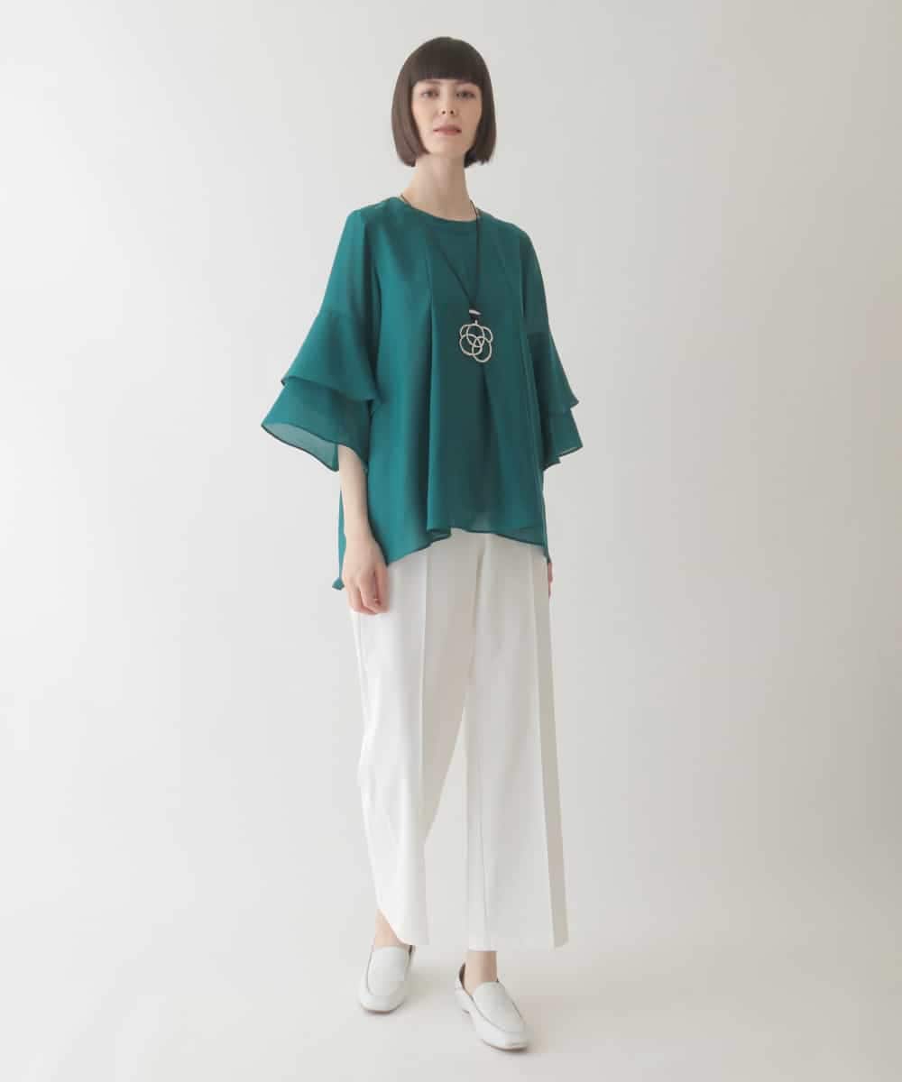R6LIB40260 HIROKO BIS(小さいサイズ)(メゾン ドゥ サンク) 【小さいサイズ/洗濯機で洗える】2WAYストレッチベルボトムパンツ ホワイト