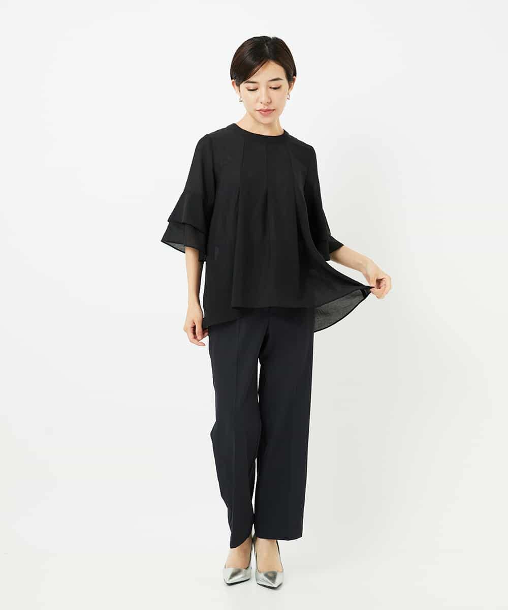 R6LIB40260 HIROKO BIS(小さいサイズ)(メゾン ドゥ サンク) 【小さいサイズ/洗濯機で洗える】2WAYストレッチベルボトムパンツ ブラック