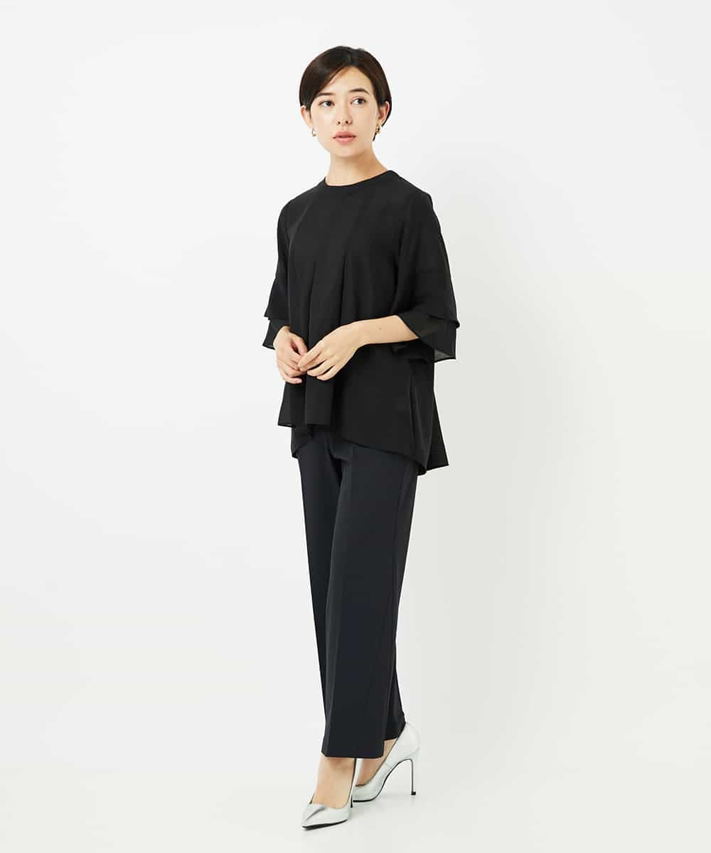 R6LIB40260 HIROKO BIS(小さいサイズ)(メゾン ドゥ サンク) 【小さいサイズ/洗濯機で洗える】2WAYストレッチベルボトムパンツ ブラック