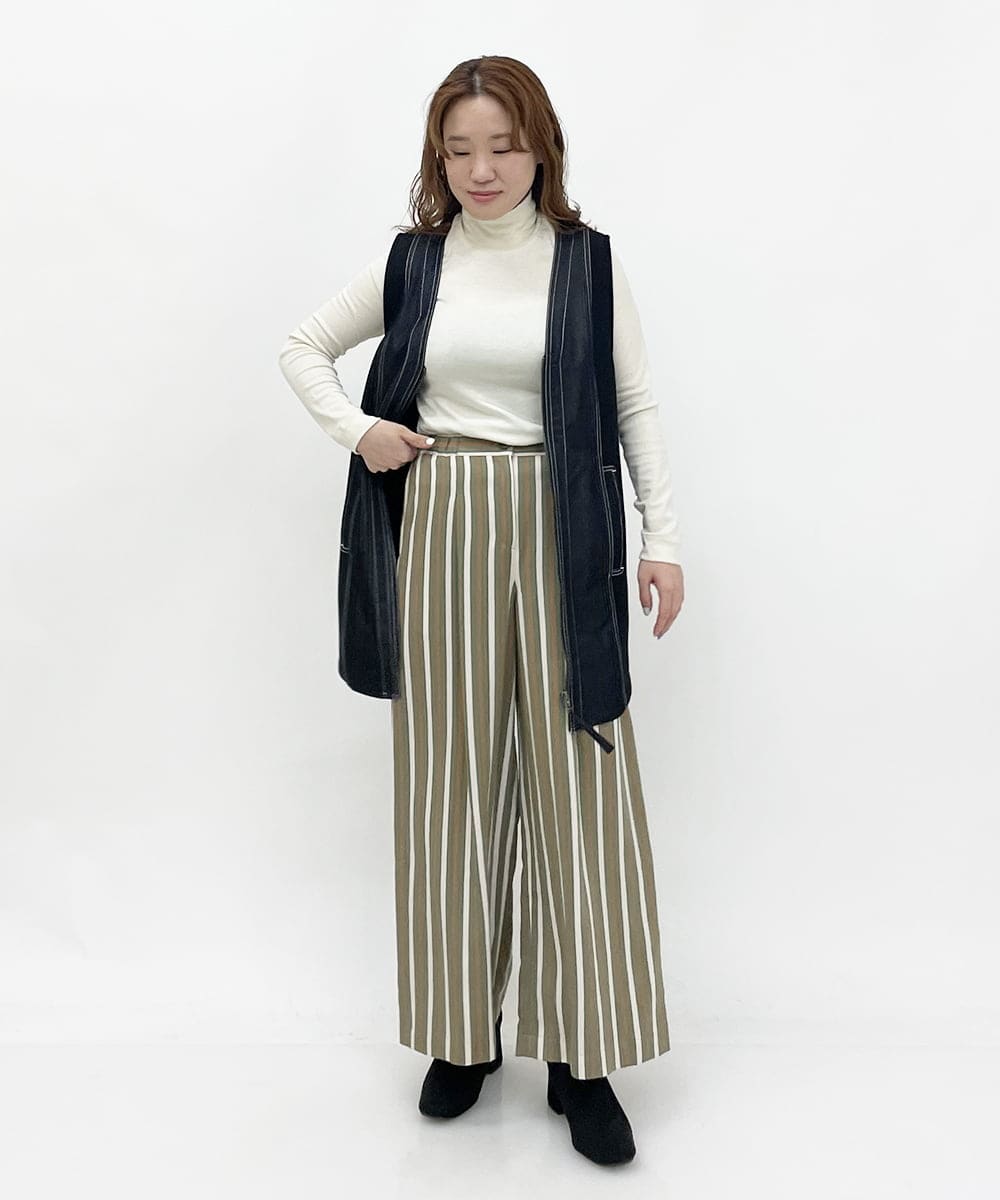 R6LLP15330 HIROKO BIS(小さいサイズ)(メゾン ドゥ サンク) 【小さいサイズ】ストライプパターンワイドパンツ ブラウン系