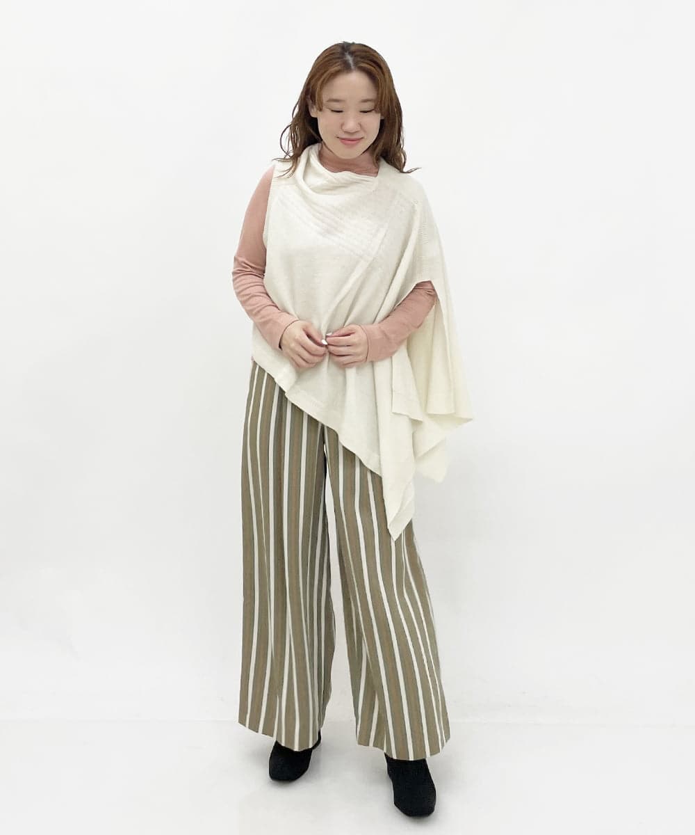 R6LLP15330 HIROKO BIS(小さいサイズ)(メゾン ドゥ サンク) 【小さいサイズ】ストライプパターンワイドパンツ ブラウン系