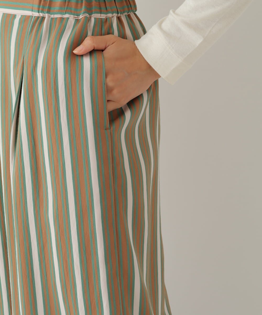 R6LLP15330 HIROKO BIS(小さいサイズ)(メゾン ドゥ サンク) 【小さいサイズ】ストライプパターンワイドパンツ ブラウン系