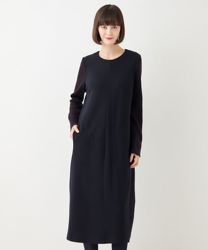 R6PAA04490  【小さいサイズ】ドッキングニットシルエットワンピース