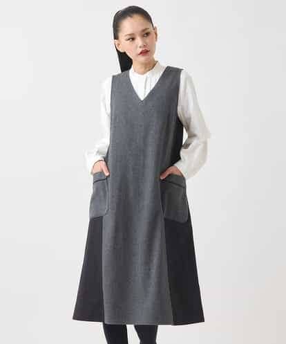 R6PAD27330 HIROKO BIS(小さいサイズ) 【小さいサイズ】異素材Vネックジャンパースカート