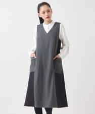 R6PAD27330 HIROKO BIS(小さいサイズ)(メゾン ドゥ サンク) 【小さいサイズ】異素材Vネックジャンパースカート グレー