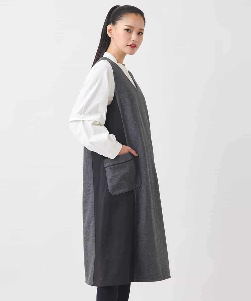 R6PAD27330 HIROKO BIS(小さいサイズ)(メゾン ドゥ サンク) 【小さいサイズ】異素材Vネックジャンパースカート グレー