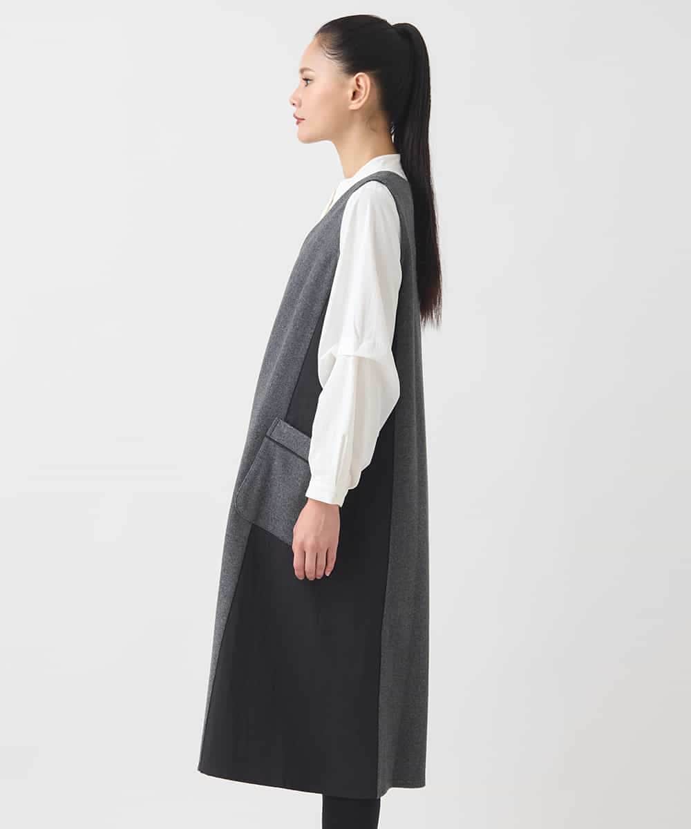 R6PAD27330 HIROKO BIS(小さいサイズ)(メゾン ドゥ サンク) 【小さいサイズ】異素材Vネックジャンパースカート グレー