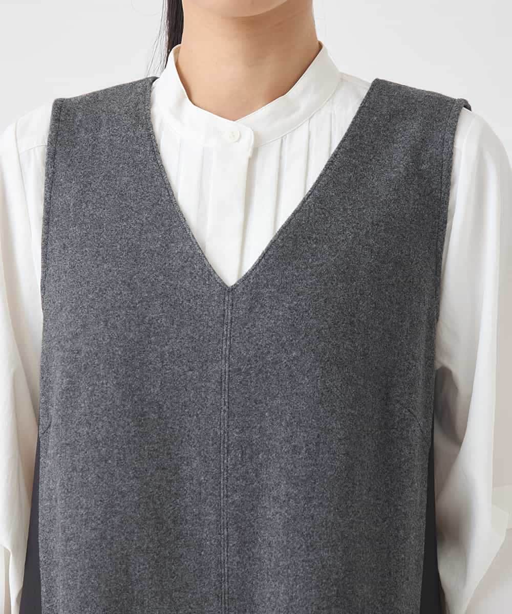 R6PAD27330 HIROKO BIS(小さいサイズ)(メゾン ドゥ サンク) 【小さいサイズ】異素材Vネックジャンパースカート グレー