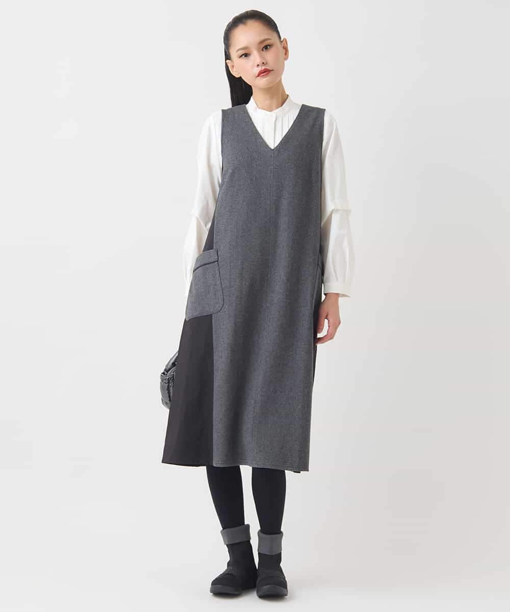 R6PAD27330 HIROKO BIS(小さいサイズ)(メゾン ドゥ サンク) 【小さいサイズ】異素材Vネックジャンパースカート グレー