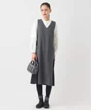 R6PAD27330 HIROKO BIS(小さいサイズ)(メゾン ドゥ サンク) 【小さいサイズ】異素材Vネックジャンパースカート グレー