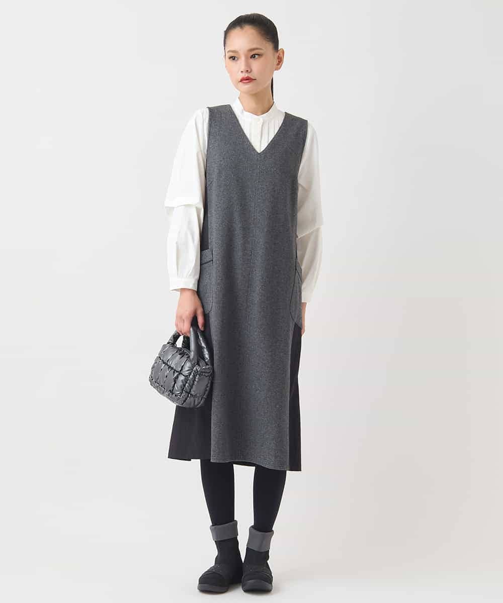 R6PAD27330 HIROKO BIS(小さいサイズ)(メゾン ドゥ サンク) 【小さいサイズ】異素材Vネックジャンパースカート グレー