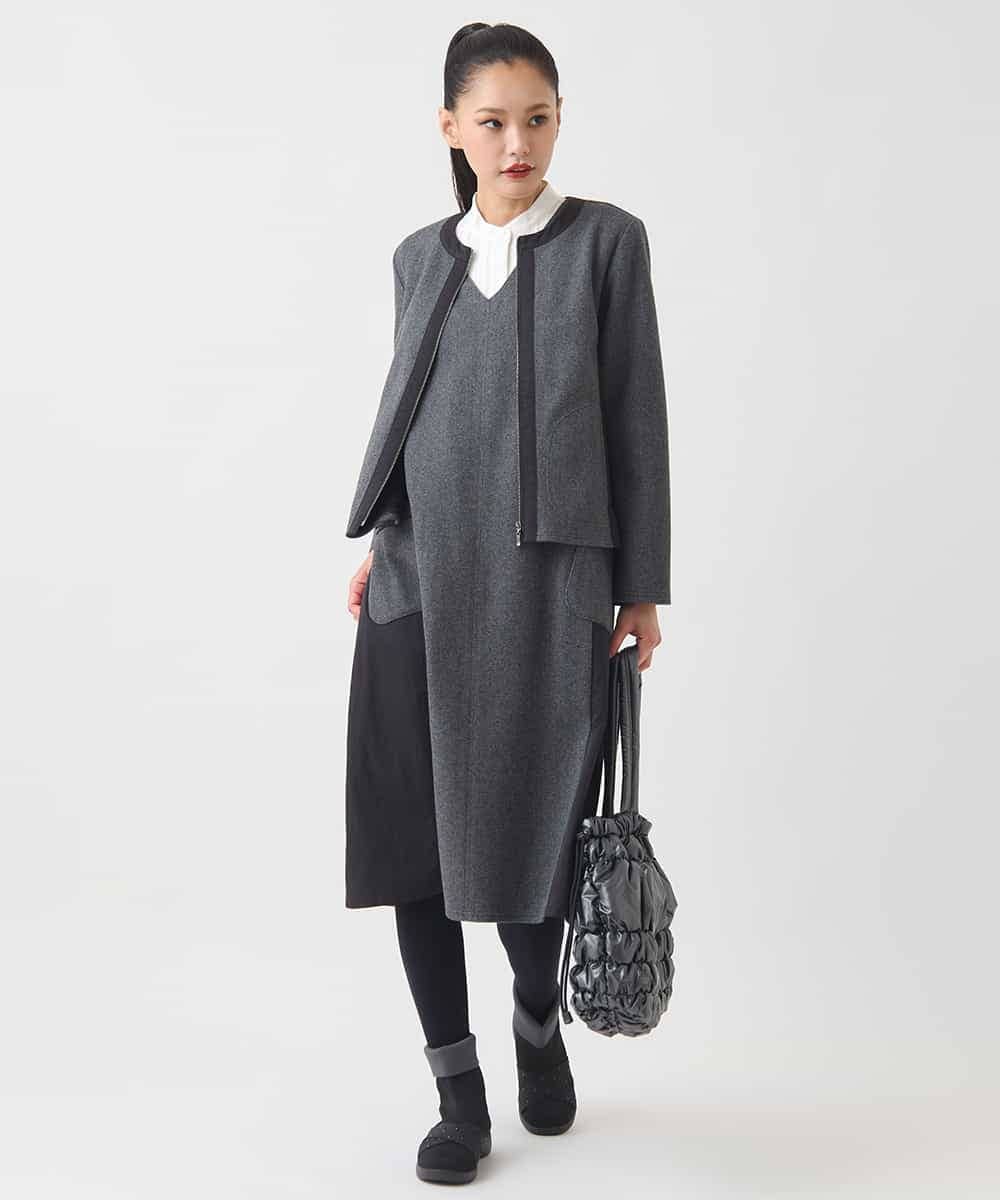 R6PAD27330 HIROKO BIS(小さいサイズ)(メゾン ドゥ サンク) 【小さいサイズ】異素材Vネックジャンパースカート グレー