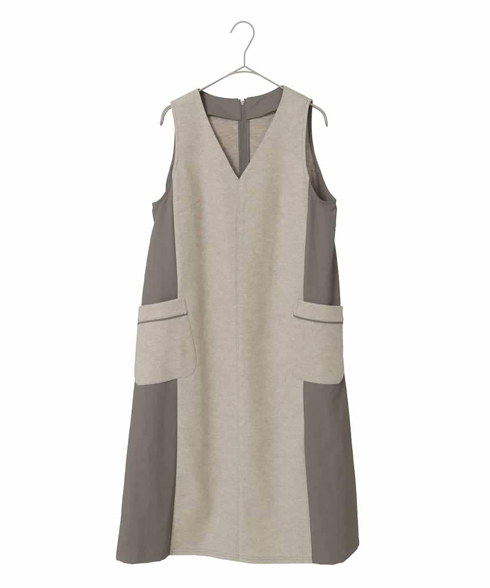 R6PAD27330 HIROKO BIS(小さいサイズ)(メゾン ドゥ サンク) 【小さいサイズ】異素材Vネックジャンパースカート グレー