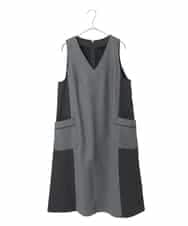 R6PAD27330 HIROKO BIS(小さいサイズ)(メゾン ドゥ サンク) 【小さいサイズ】異素材Vネックジャンパースカート グレー