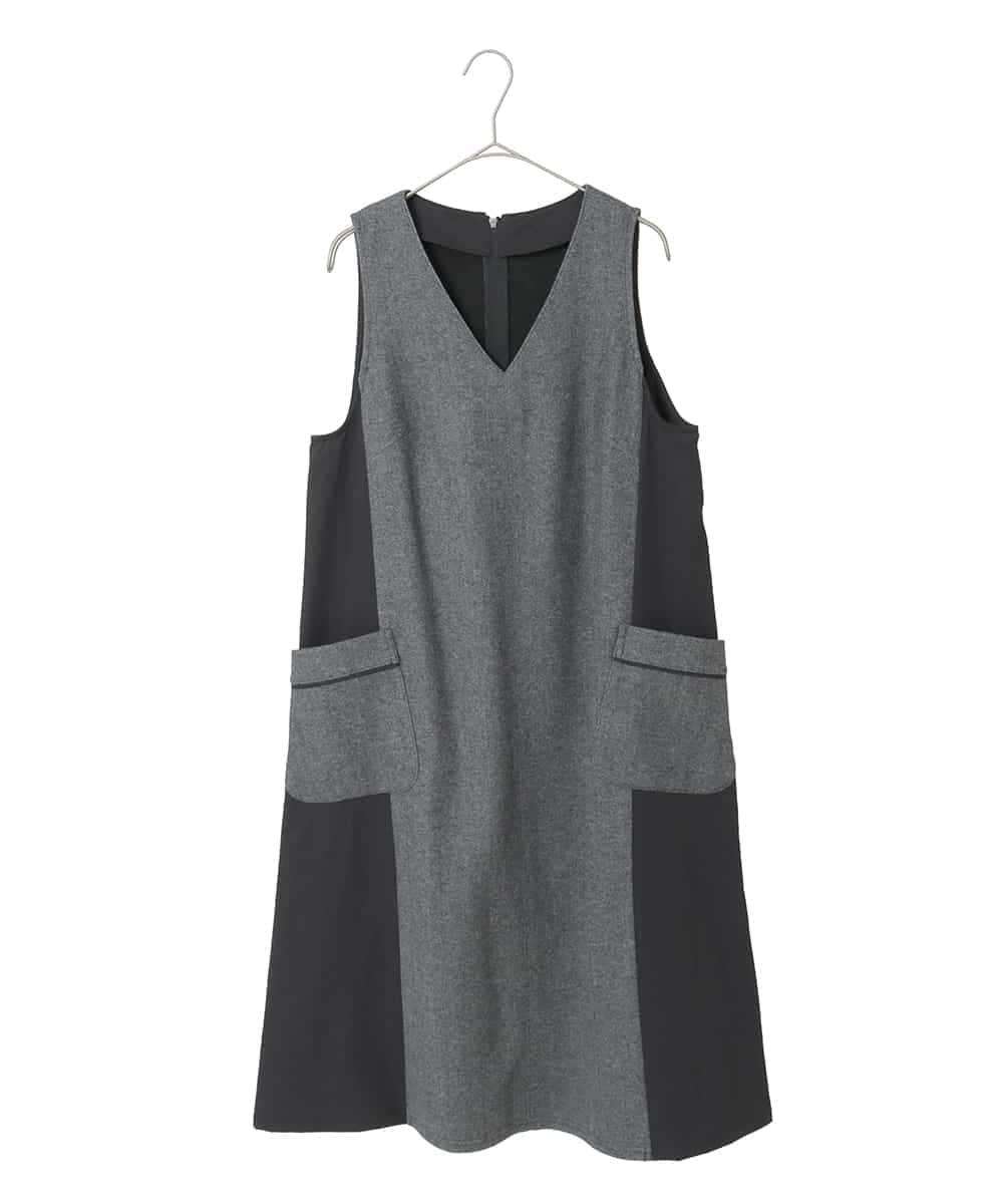 R6PAD27330 HIROKO BIS(小さいサイズ)(メゾン ドゥ サンク) 【小さいサイズ】異素材Vネックジャンパースカート グレー