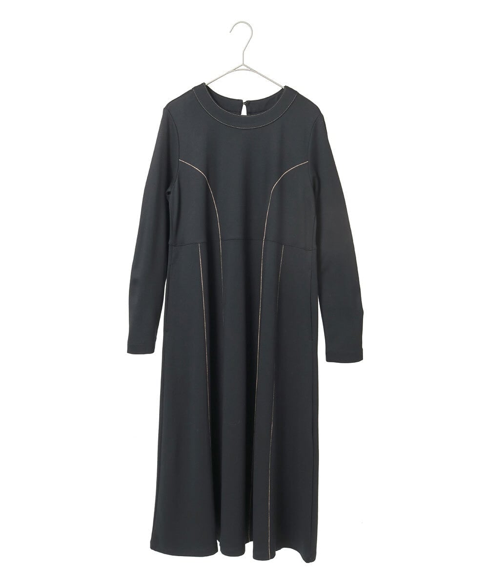 R6PAE42490 HIROKO BIS(小さいサイズ)(メゾン ドゥ サンク) 【小さいサイズ】ラインアクセント切り替えデザインポンチワンピース ブラック