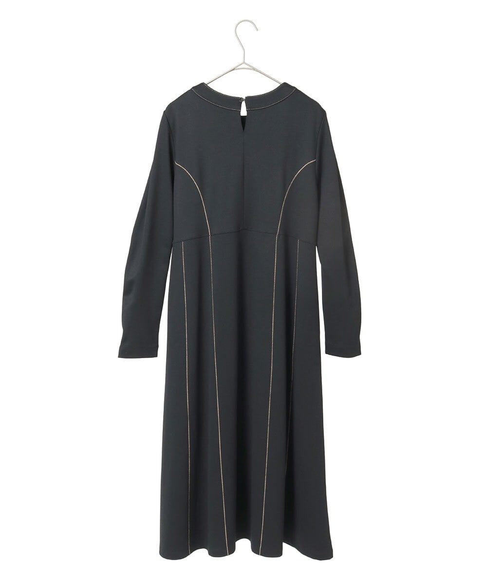 R6PAE42490 HIROKO BIS(小さいサイズ)(メゾン ドゥ サンク) 【小さいサイズ】ラインアクセント切り替えデザインポンチワンピース ブラック