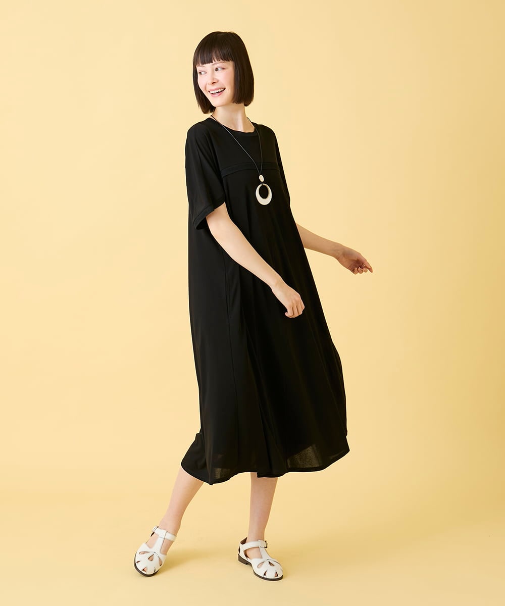 R6PGE02390 HIROKO BIS(小さいサイズ)(メゾン ドゥ サンク) 【小さいサイズ】ケープスリーブデザインワンピース ブラック