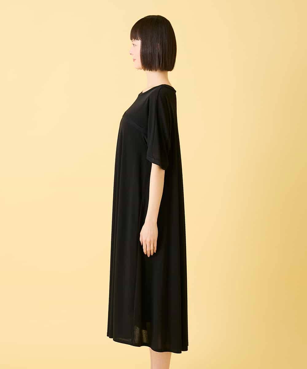 R6PGE02390 HIROKO BIS(小さいサイズ)(メゾン ドゥ サンク) 【小さいサイズ】ケープスリーブデザインワンピース ブラック