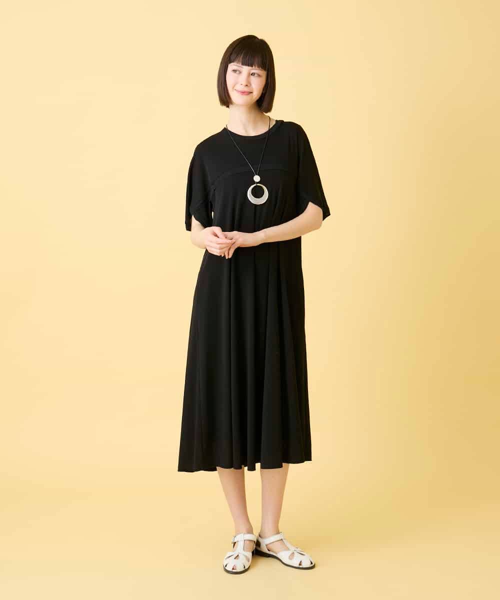 R6PGE02390 HIROKO BIS(小さいサイズ)(メゾン ドゥ サンク) 【小さいサイズ】ケープスリーブデザインワンピース ブラック