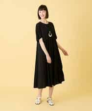 R6PGE02390 HIROKO BIS(小さいサイズ)(メゾン ドゥ サンク) 【小さいサイズ】ケープスリーブデザインワンピース ブラック