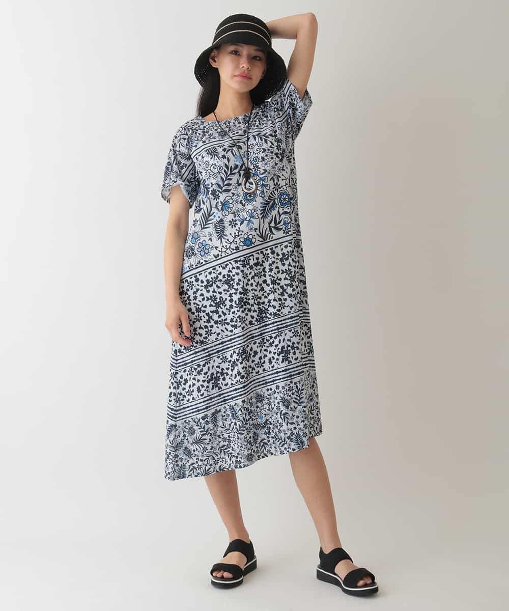 R6PHA12330 HIROKO BIS(小さいサイズ)(メゾン ドゥ サンク) 【小さいサイズ】フラワープリントAラインワンピース オレンジ系