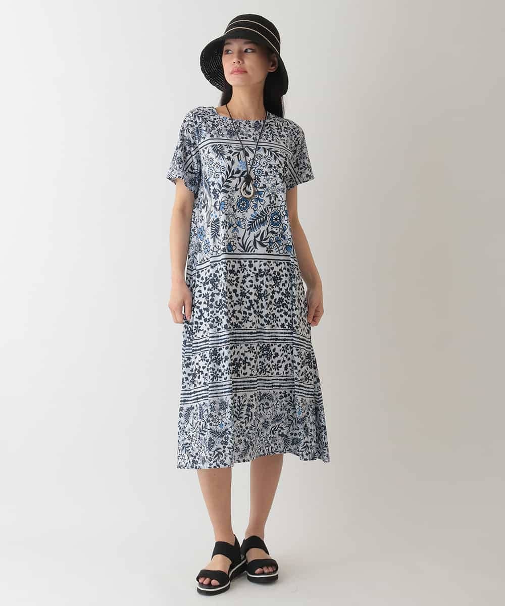 R6PHA12330 HIROKO BIS(小さいサイズ)(メゾン ドゥ サンク) 【小さいサイズ】フラワープリントAラインワンピース オレンジ系