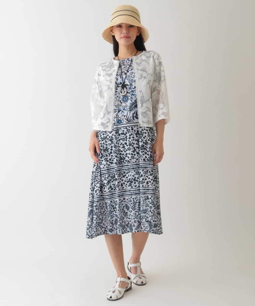 R6PHA12330 HIROKO BIS(小さいサイズ)(メゾン ドゥ サンク) 【小さいサイズ】フラワープリントAラインワンピース オレンジ系