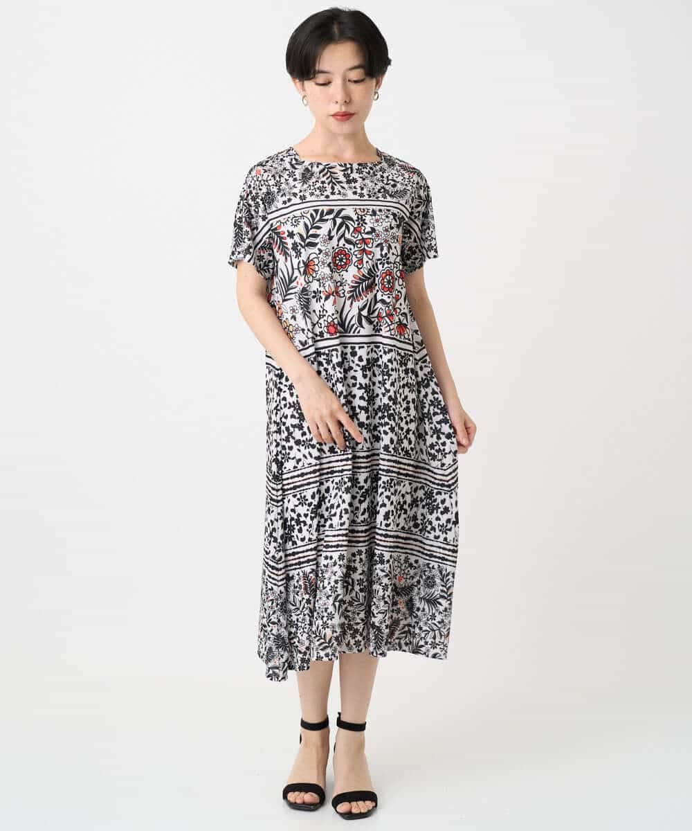 R6PHA12330 HIROKO BIS(小さいサイズ)(メゾン ドゥ サンク) 【小さいサイズ】フラワープリントAラインワンピース ブルー系