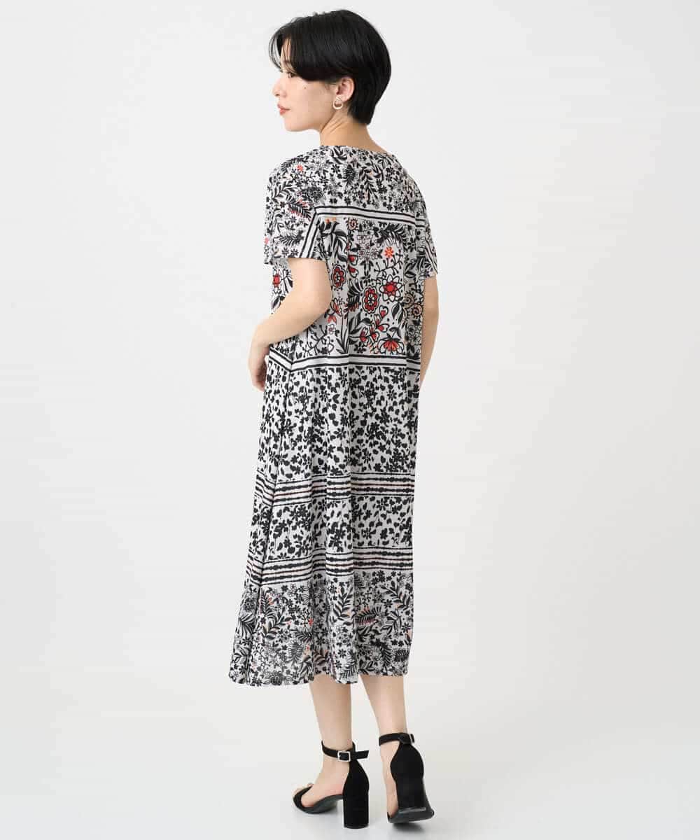 R6PHA12330 HIROKO BIS(小さいサイズ)(メゾン ドゥ サンク) 【小さいサイズ】フラワープリントAラインワンピース ブルー系