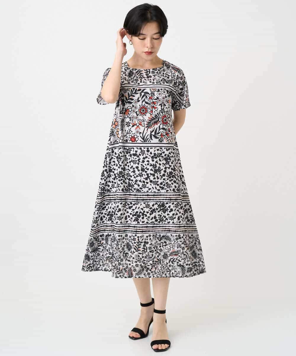 R6PHA12330 HIROKO BIS(小さいサイズ)(メゾン ドゥ サンク) 【小さいサイズ】フラワープリントAラインワンピース ブルー系