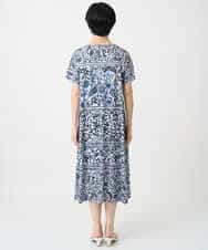 R6PHA12330 HIROKO BIS(小さいサイズ)(メゾン ドゥ サンク) 【小さいサイズ】フラワープリントAラインワンピース ブルー系