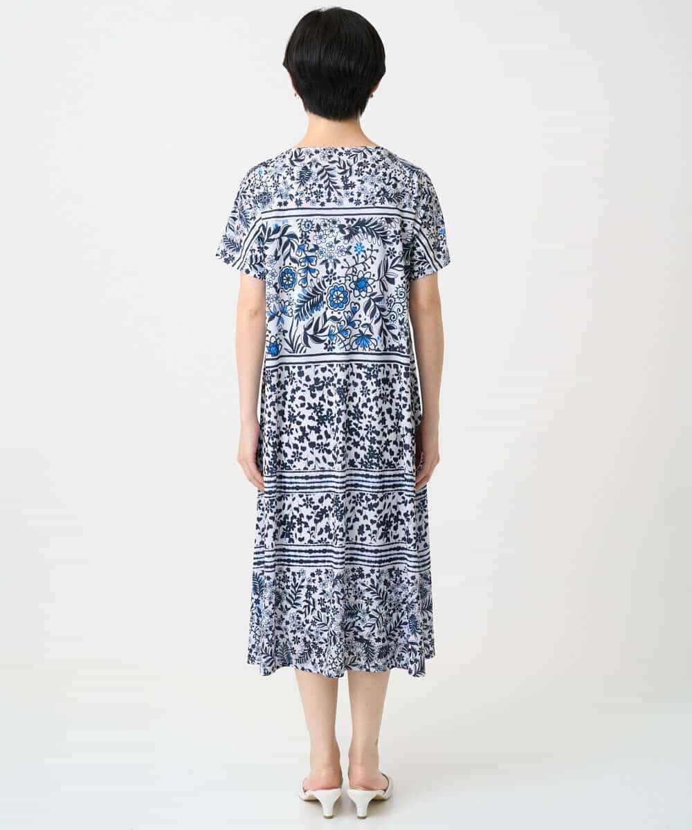 R6PHA12330 HIROKO BIS(小さいサイズ)(メゾン ドゥ サンク) 【小さいサイズ】フラワープリントAラインワンピース ブルー系