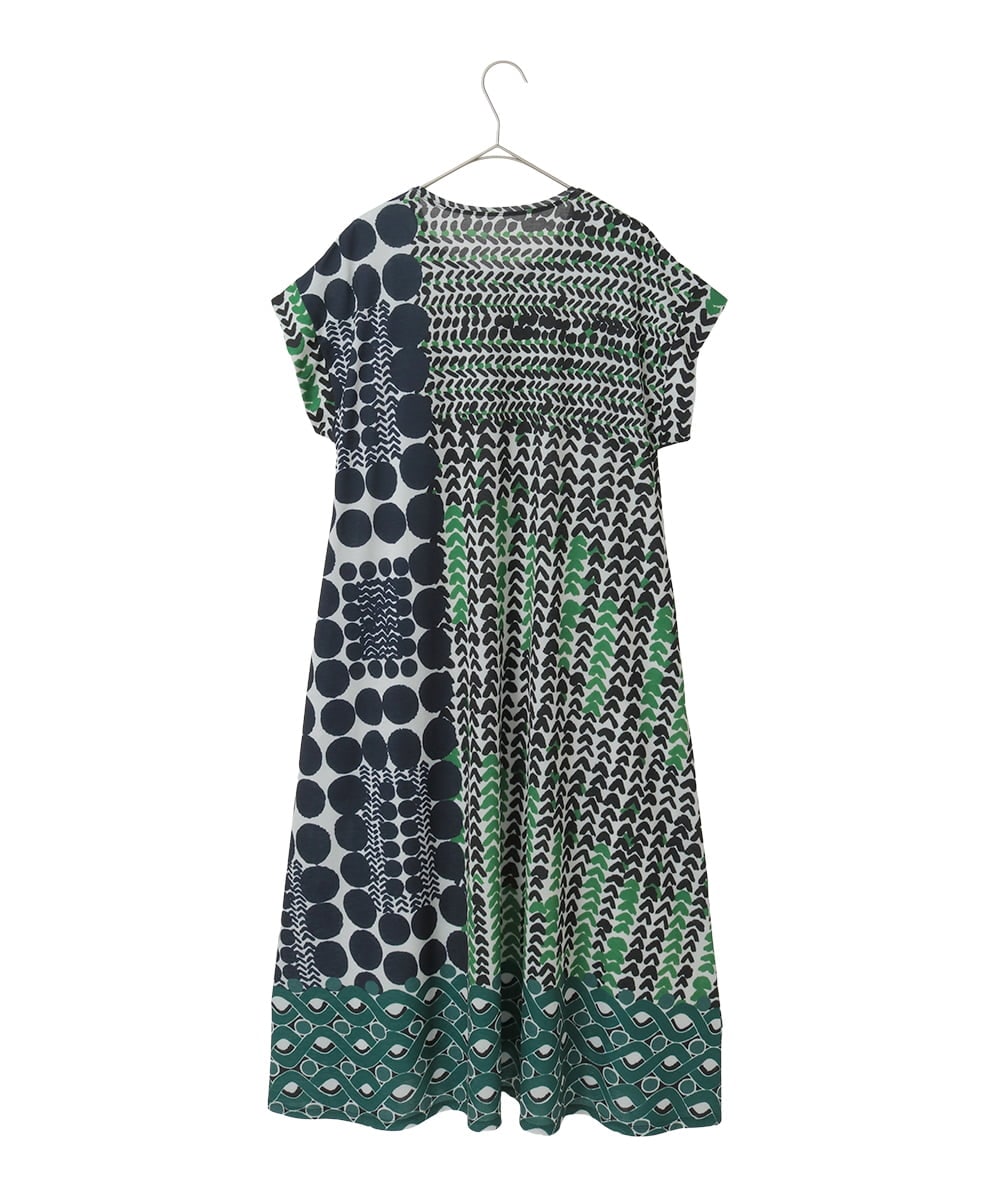 R6PIE06360 HIROKO BIS(小さいサイズ)(メゾン ドゥ サンク) 【小さいサイズ】グラフィカルデザインカットソーワンピース /洗濯機で洗える イエロー