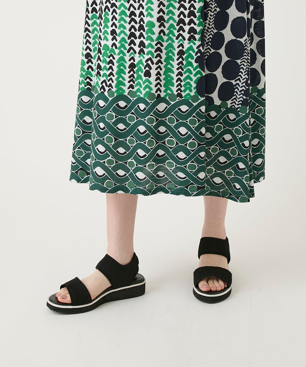 R6PIE06360 HIROKO BIS(小さいサイズ)(メゾン ドゥ サンク) 【小さいサイズ】グラフィカルデザインカットソーワンピース グリーン
