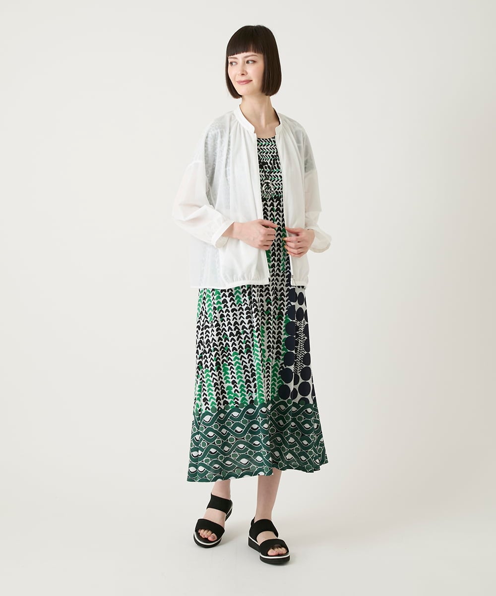 R6PIE06360 HIROKO BIS(小さいサイズ)(メゾン ドゥ サンク) 【小さいサイズ】グラフィカルデザインカットソーワンピース グリーン