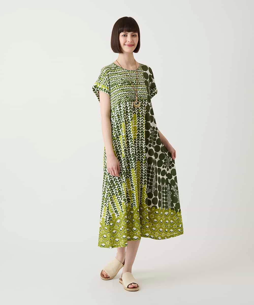 R6PIE06360 HIROKO BIS(小さいサイズ)(メゾン ドゥ サンク) 【小さいサイズ】グラフィカルデザインカットソーワンピース /洗濯機で洗える イエロー