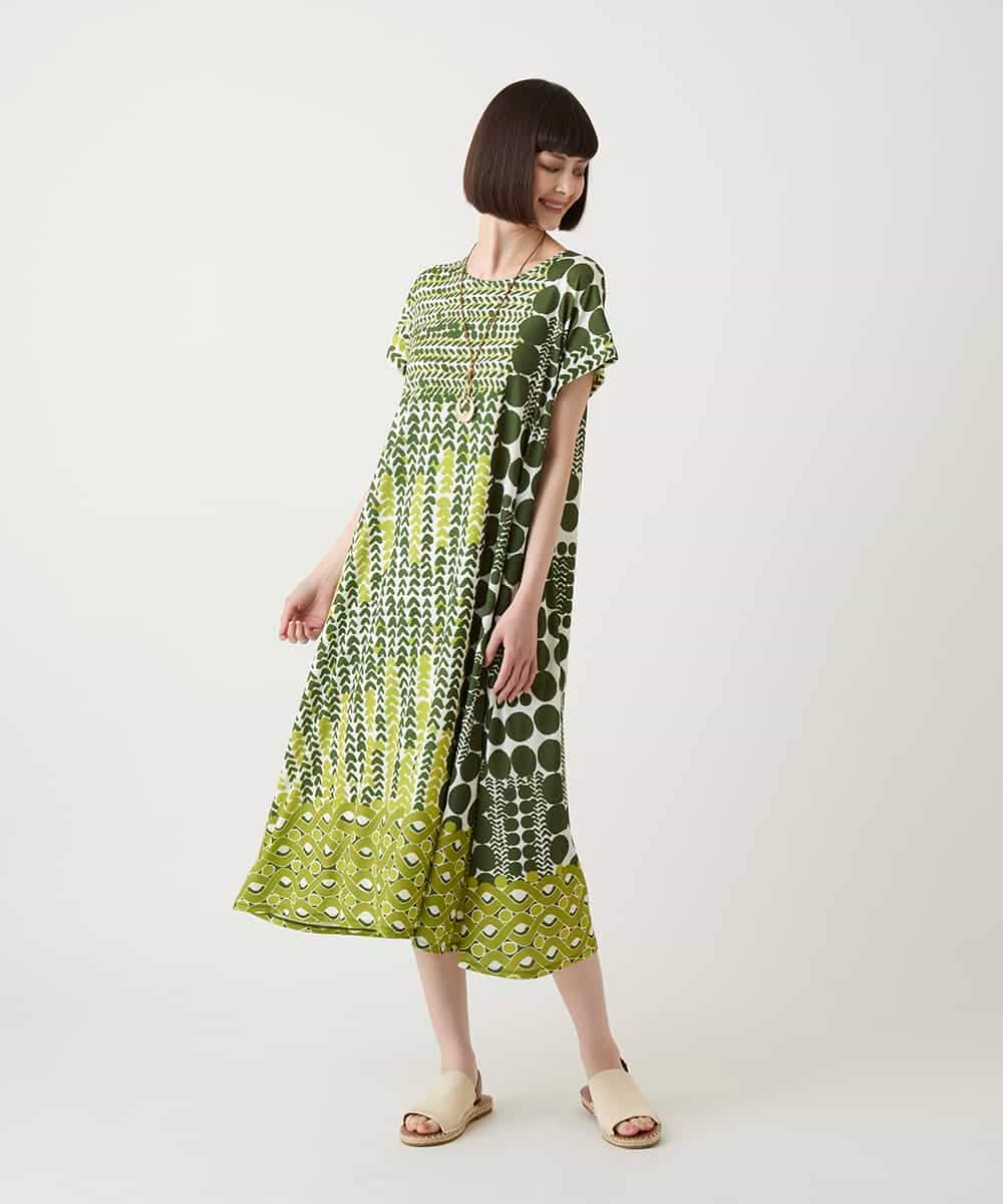 R6PIE06360 HIROKO BIS(小さいサイズ)(メゾン ドゥ サンク) 【小さいサイズ】グラフィカルデザインカットソーワンピース /洗濯機で洗える イエロー