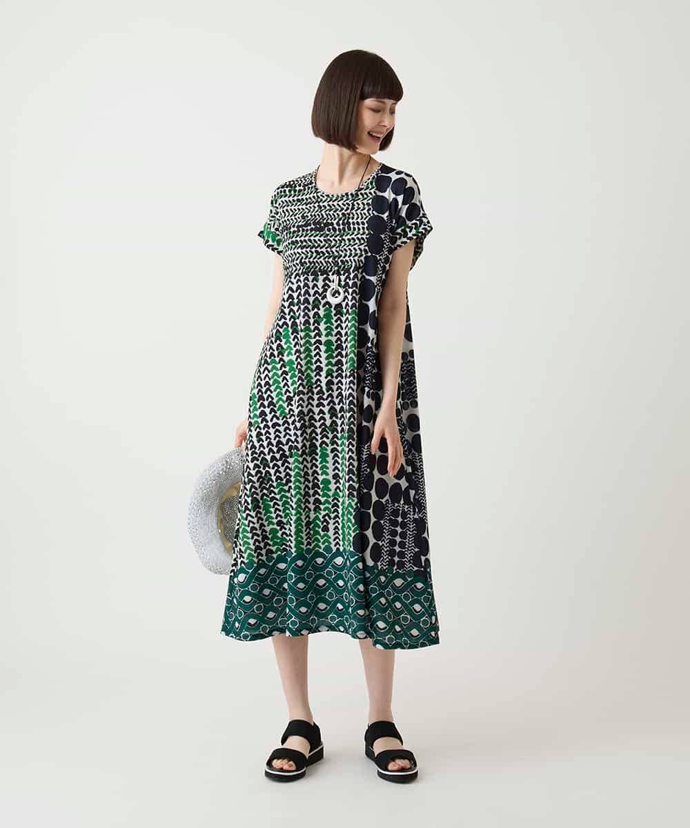 R6PIE06360 HIROKO BIS(小さいサイズ)(メゾン ドゥ サンク) 【小さいサイズ】グラフィカルデザインカットソーワンピース /洗濯機で洗える イエロー