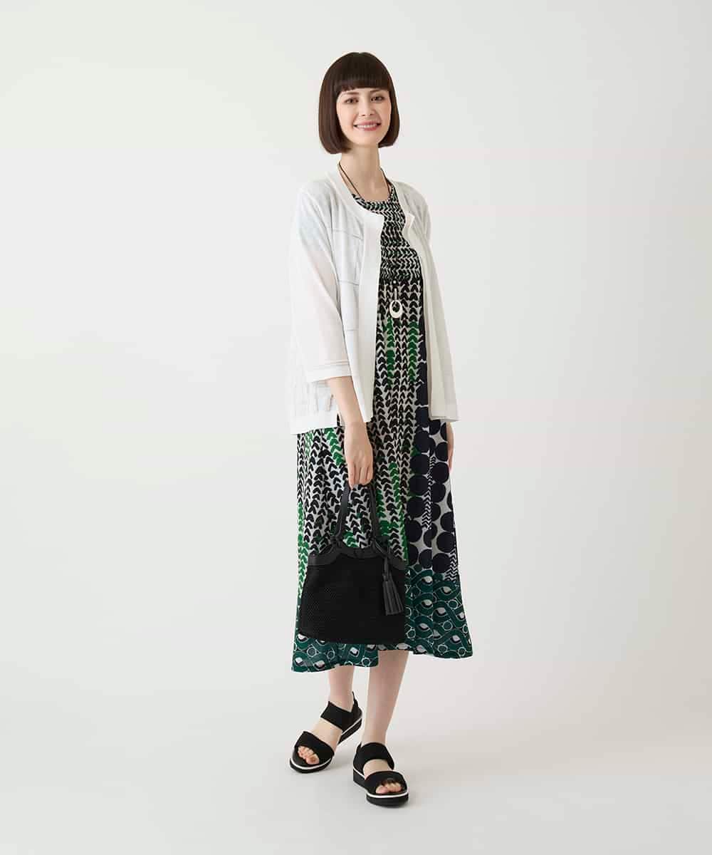 R6PIE06360 HIROKO BIS(小さいサイズ)(メゾン ドゥ サンク) 【小さいサイズ】グラフィカルデザインカットソーワンピース /洗濯機で洗える イエロー