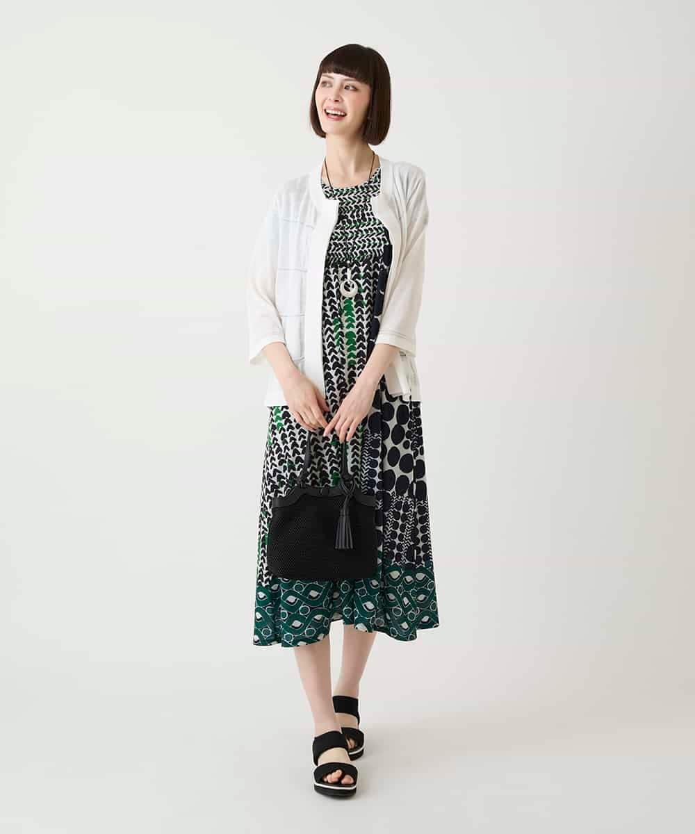R6PIE06360 HIROKO BIS(小さいサイズ)(メゾン ドゥ サンク) 【小さいサイズ】グラフィカルデザインカットソーワンピース /洗濯機で洗える イエロー