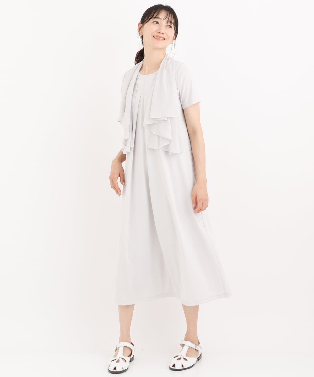 R6PIT22290 HIROKO BIS(小さいサイズ)(メゾン ドゥ サンク) 【小さいサイズ/洗える】シフォンケープジョイントワンピース ライトグレー
