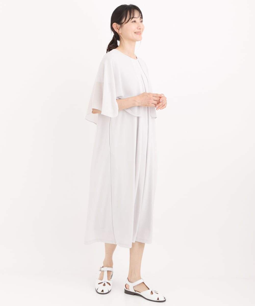 R6PIT22290 HIROKO BIS(小さいサイズ)(メゾン ドゥ サンク) 【小さいサイズ/洗える】シフォンケープジョイントワンピース ライトグレー