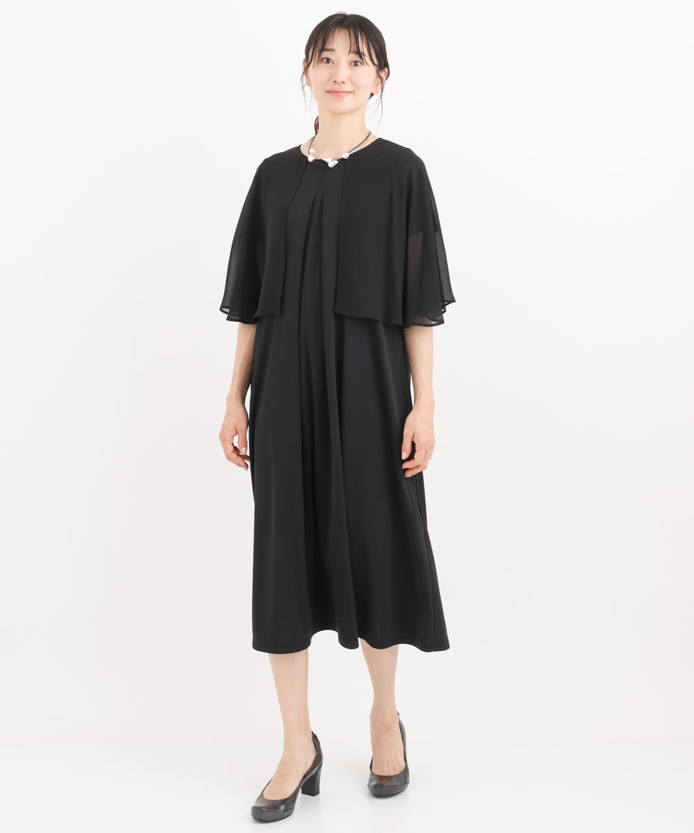 R6PIT22290 HIROKO BIS(小さいサイズ)(メゾン ドゥ サンク) 【小さいサイズ/洗える】シフォンケープジョイントワンピース ライトグレー