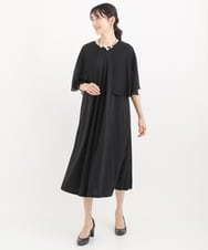 R6PIT22290 HIROKO BIS(小さいサイズ)(メゾン ドゥ サンク) 【小さいサイズ/洗える】シフォンケープジョイントワンピース ライトグレー