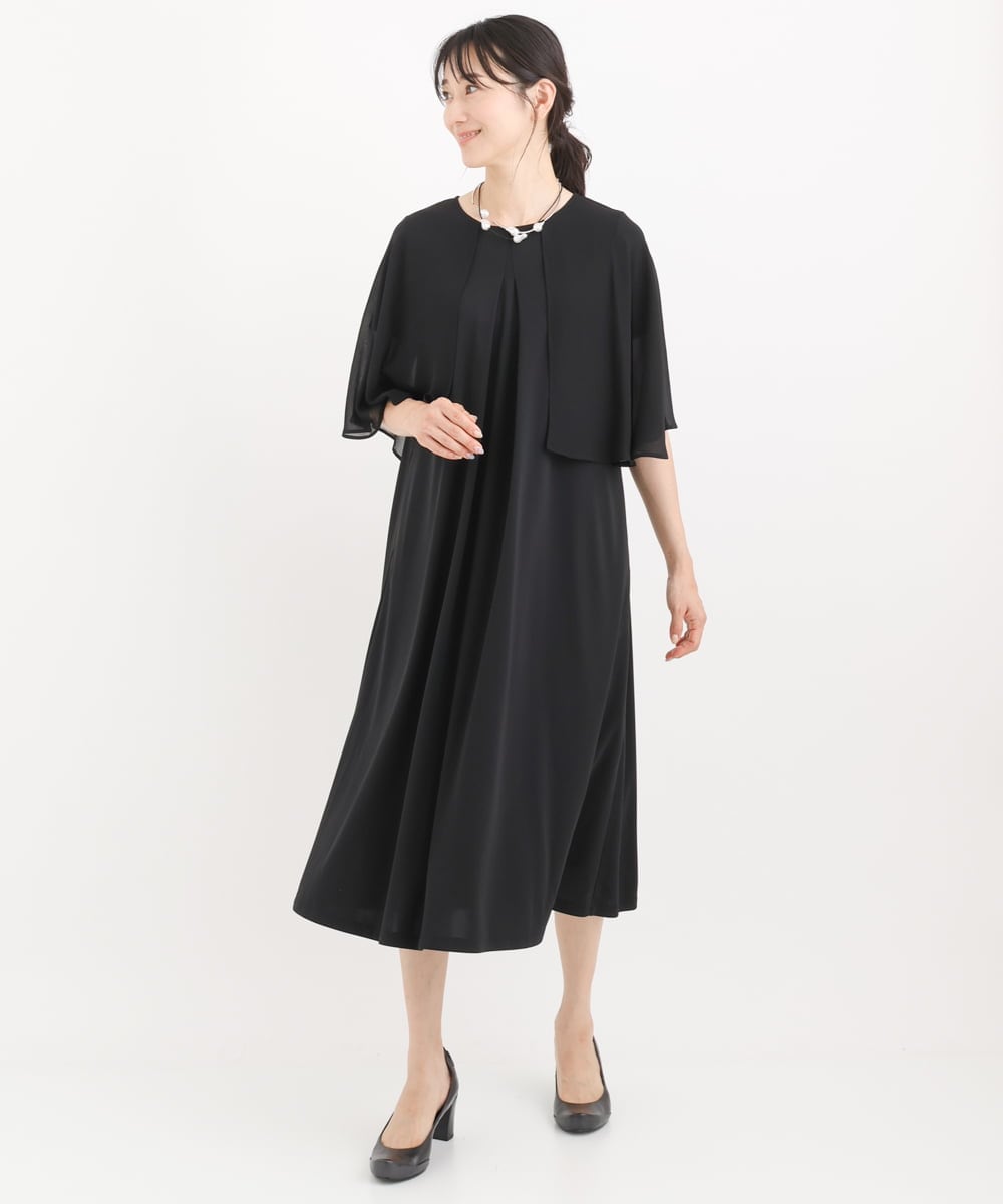 R6PIT22290 HIROKO BIS(小さいサイズ)(メゾン ドゥ サンク) 【小さいサイズ/洗える】シフォンケープジョイントワンピース ライトグレー