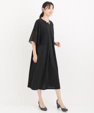 R6PIT22290 HIROKO BIS(小さいサイズ)(メゾン ドゥ サンク) 【小さいサイズ/洗える】シフォンケープジョイントワンピース ライトグレー