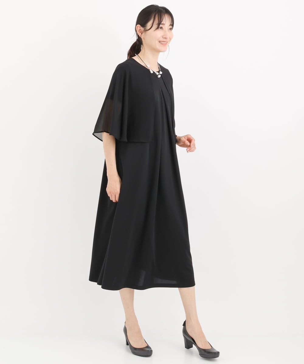 R6PIT22290 HIROKO BIS(小さいサイズ)(メゾン ドゥ サンク) 【小さいサイズ/洗える】シフォンケープジョイントワンピース ライトグレー