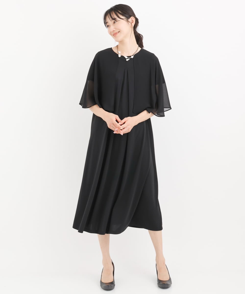 R6PIT22290 HIROKO BIS(小さいサイズ)(メゾン ドゥ サンク) 【小さいサイズ/洗える】シフォンケープジョイントワンピース ライトグレー